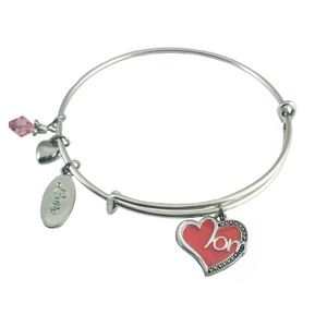 Expandable Silver Mom Charm Wire Bangle Bracelet